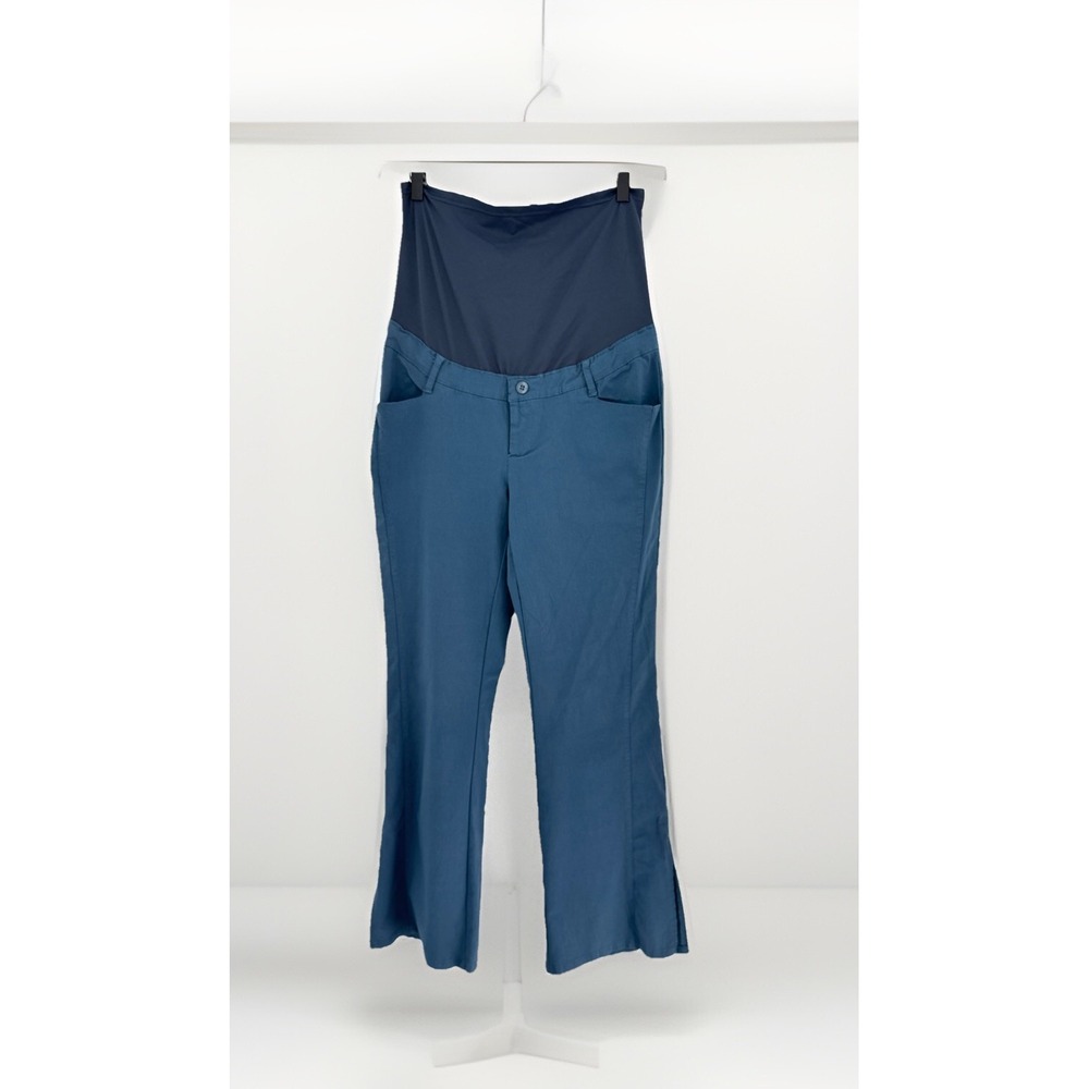 MAACIE FOR MOMS TO BE Pants Womens L Blue Flare Leg Angle Slits Stretchy/Comfy